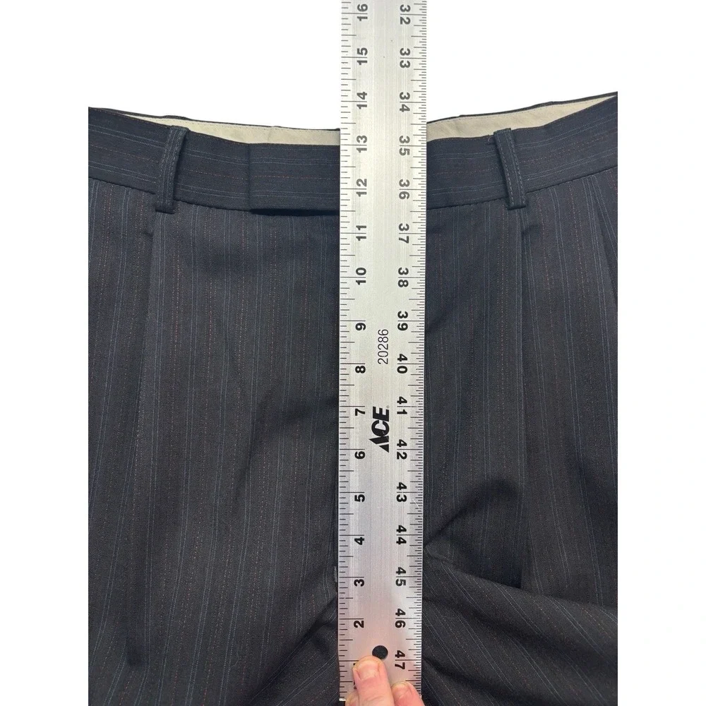Alexandre London Savile Row 42L 34x32 Black Stripe 2pc‎ Pant Suit Wool Pleated